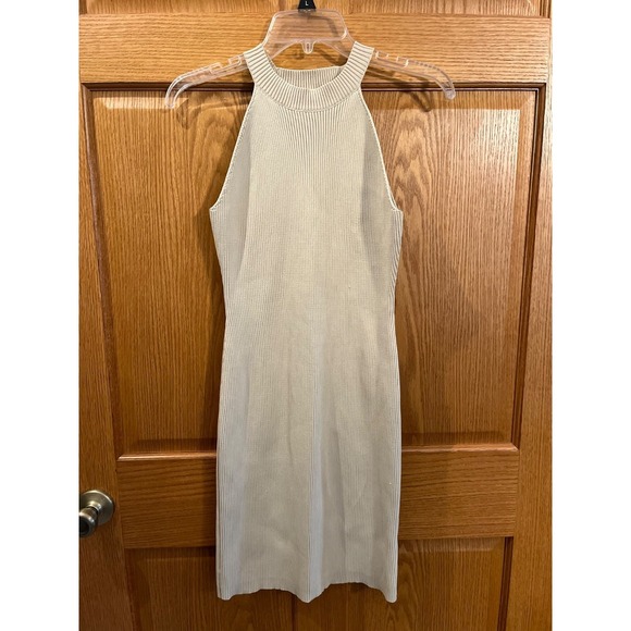 Sincerly Jules Dresses & Skirts - 90s Minimalist Clean Girl Quiet Luxury Beige Halter Ribbed Knit Bodycon Dress M